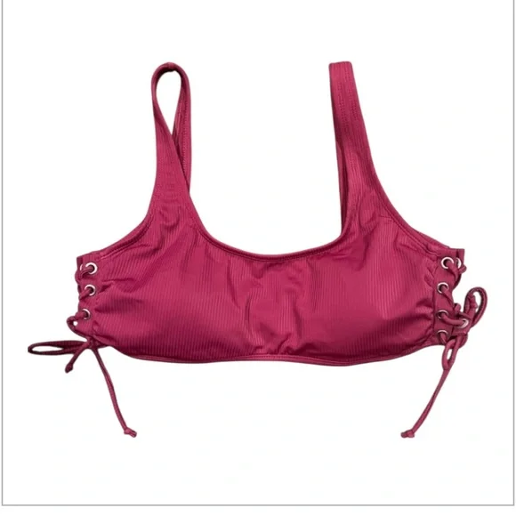 California Waves Wine Lace Up Back Hook Bikini Top Beach Swim Juniors size XL - Picture 1 of 6